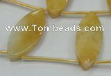 CYJ72 Top-drilled 15*35mm carved leaf yellow jade beads wholesale