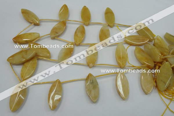 CYJ72 Top-drilled 15*35mm carved leaf yellow jade beads wholesale