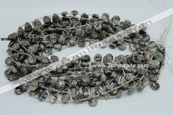 CZJ12 16 inches 10*14mm flat teardrop zebra jasper gemstone beads