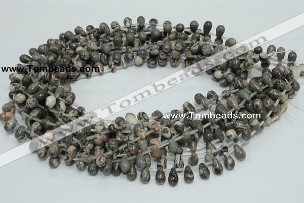 CZJ15 16 inches 6*8mm teardrop zebra jasper gemstone beads wholesale