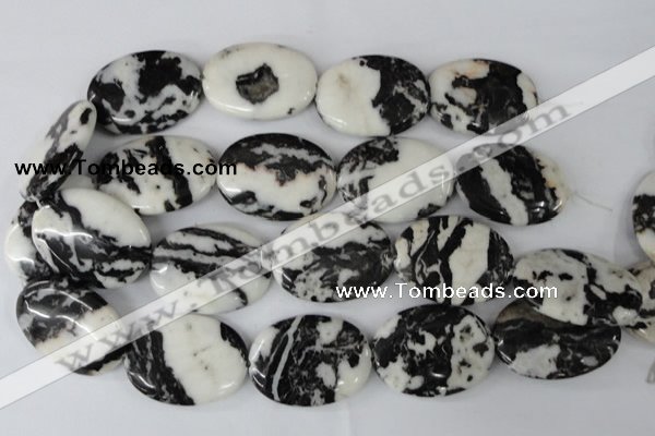 CZJ222 15.5 inches 30*40mm oval black & white zebra jasper beads