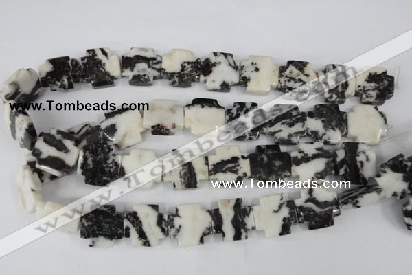 CZJ229 15.5 inches 20*20mm cross black & white zebra jasper beads