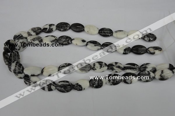 CZJ230 13*18mm carved oval black & white zebra jasper beads