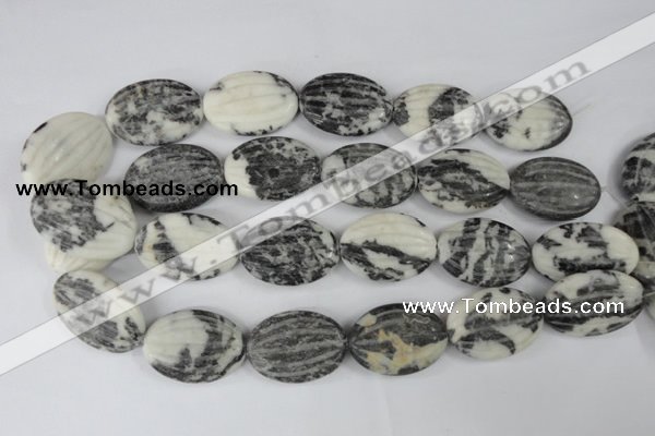 CZJ232 25*35mm carved oval black & white zebra jasper beads