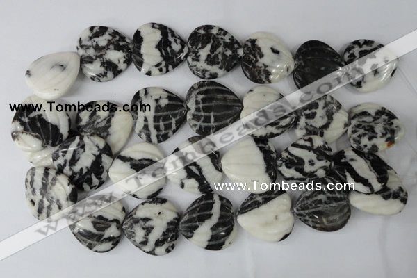 CZJ233 30*30mm carved heart black & white zebra jasper beads