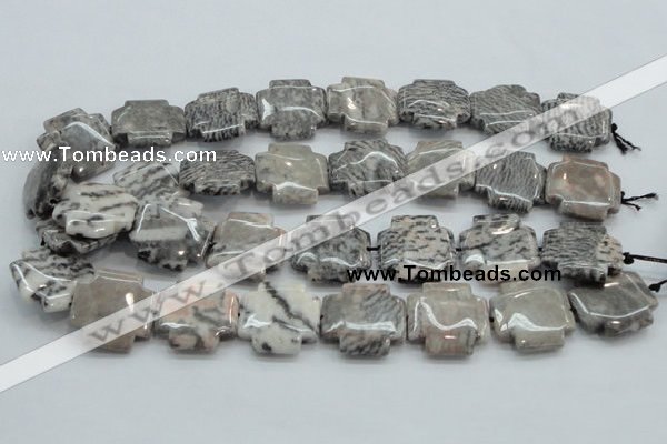 CZJ53 16 inches 25*25mm cross zebra jasper gemstone beads wholesale