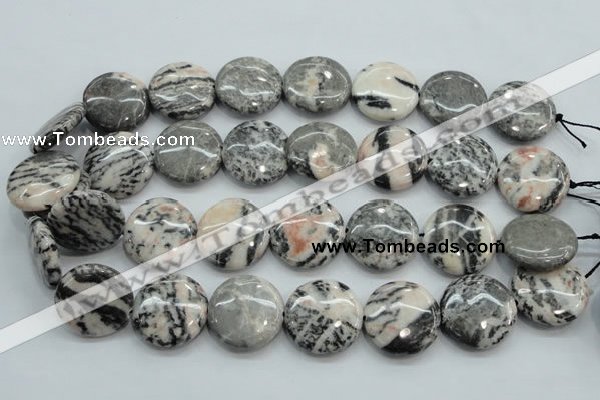 CZJ56 16 inches 25mm flat round zebra jasper gemstone beads wholesale