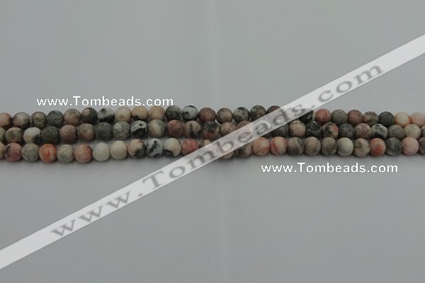 CZJ560 15.5 inches 4mm round matte pink zebra jasper beads