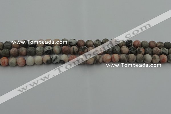 CZJ561 15.5 inches 6mm round matte pink zebra jasper beads