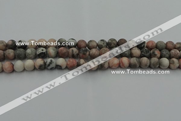 CZJ562 15.5 inches 8mm round matte pink zebra jasper beads