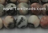 CZJ563 15.5 inches 10mm round matte pink zebra jasper beads