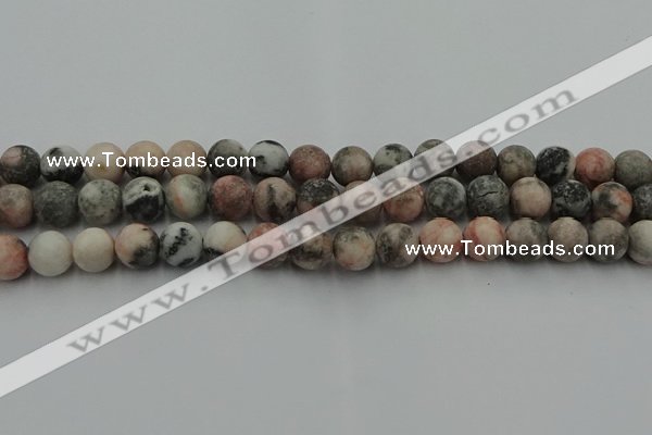 CZJ563 15.5 inches 10mm round matte pink zebra jasper beads