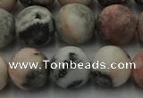 CZJ564 15.5 inches 12mm round matte pink zebra jasper beads