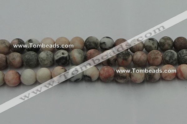 CZJ565 15.5 inches 14mm round matte pink zebra jasper beads