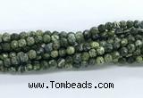 CZJ580 15.5 inches 4mm faceted round green zebra jasper gemstone beads