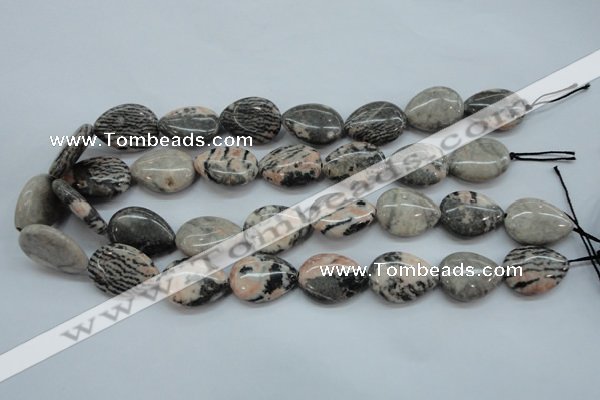 CZJ70 15.5 inches 18*25mm flat teardrop zebra jasper gemstone beads