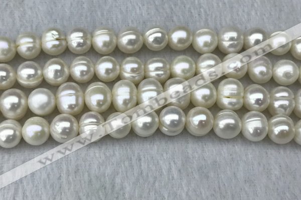 FWP100 15 inches 9mm - 10mm potato white freshwater pearl strands
