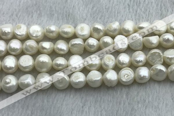 FWP250 15 inches 9mm - 10mm baroque white freshwater pearl strands