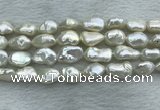 FWP354 15 inches 9mm - 10mm baroque white freshwater pearl strands