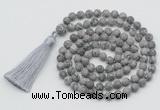 GMN1012 Hand-knotted 8mm, 10mm matte grey picture jasper 108 beads mala necklaces with tassel