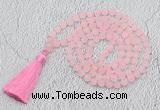 GMN1021 Hand-knotted 8mm, 10mm matte rose quartz 108 beads mala necklaces with tassel