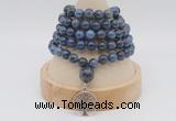 GMN1144 Hand-knotted 8mm, 10mm dumortierite 108 beads mala necklaces with charm