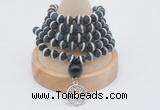 GMN1171 Hand-knotted 8mm, 10mm matte tibetan agate 108 beads mala necklaces with charm