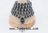 GMN1173 Hand-knotted 8mm, 10mm tibetan agate 108 beads mala necklaces with charm