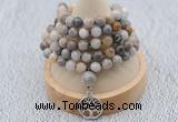 GMN1185 Hand-knotted 8mm, 10mm bamboo leaf agate 108 beads mala necklaces with charm