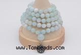 GMN1192 Hand-knotted 8mm, 10mm sea blue banded agate 108 beads mala necklaces with charm