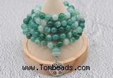 GMN1193 Hand-knotted 8mm, 10mm green banded agate 108 beads mala necklaces with charm