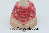 GMN1196 Hand-knotted 8mm, 10mm red banded agate 108 beads mala necklaces with charm