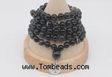 GMN1198 Hand-knotted 8mm, 10mm black banded agate 108 beads mala necklaces with charm