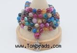 GMN1199 Hand-knotted 8mm, 10mm colorfull banded agate 108 beads mala necklaces with charm