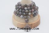 GMN1209 Hand-knotted 8mm, 10mm Botswana agate 108 beads mala necklaces with charm