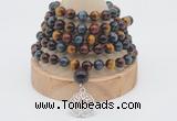 GMN1225 Hand-knotted 8mm, 10mm colorfull tiger eye 108 beads mala necklaces with charm