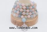 GMN1254 Hand-knotted 8mm, 10mm morganite 108 beads mala necklaces with charm