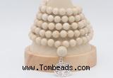 GMN1263 Hand-knotted 8mm, 10mm white fossil jasper 108 beads mala necklaces with charm