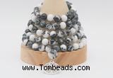 GMN1266 Hand-knotted 8mm, 10mm black & white jasper 108 beads mala necklaces with charm