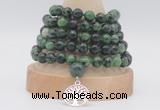 GMN1276 Hand-knotted 8mm, 10mm ruby zoisite 108 beads mala necklaces with charm