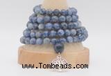 GMN1283 Hand-knotted 8mm, 10mm blue spot stone 108 beads mala necklace with charm