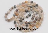 GMN134 Hand-knotted 6mm bamboo leaf agate 108 beads mala necklaces