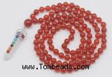 GMN1423 Hand-knotted 8mm, 10mm red agate 108 beads mala necklace with pendant