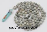 GMN1448 Hand-knotted 8mm, 10mm artistic jasper 108 beads mala necklace with pendant