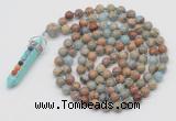 GMN1449 Hand-knotted 8mm, 10mm serpentine jasper 108 beads mala necklace with pendant