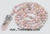 GMN1468 Hand-knotted 8mm, 10mm natural pink opal 108 beads mala necklace with pendant