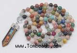 GMN1472 Hand-knotted 8mm, 10mm colorfull gemstone 108 beads mala necklace with pendant