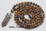 GMN1487 Hand-knotted 8mm, 10mm yellow tiger eye 108 beads mala necklace with pendant