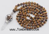 GMN1488 Hand-knotted 8mm, 10mm yellow tiger eye 108 beads mala necklace with pendant