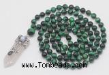 GMN1496 Hand-knotted 8mm, 10mm green tiger eye 108 beads mala necklace with pendant